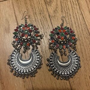 Bohemian Silver and Multicolor Dangle Earrings